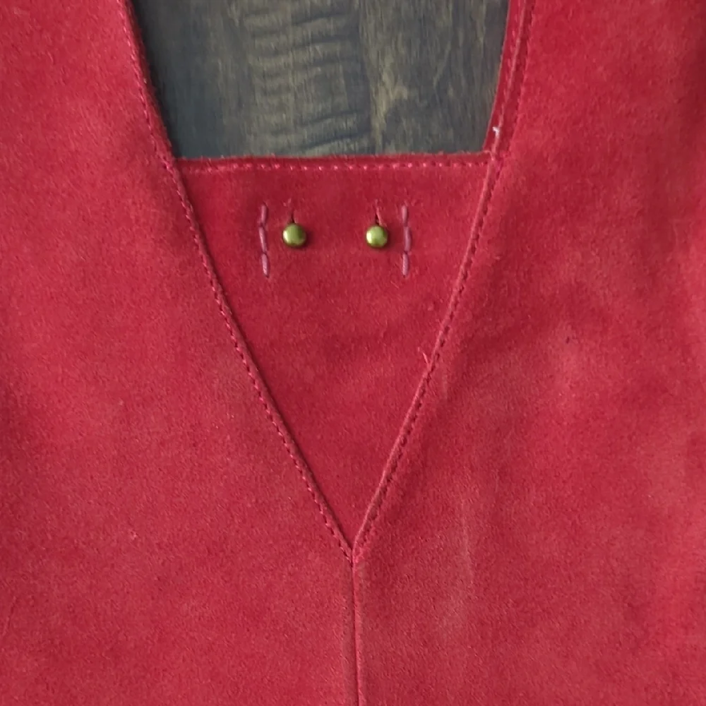 Anthropologie Red Suede with Leather Trim Details Slouchy Bag - Picture 5 of 12